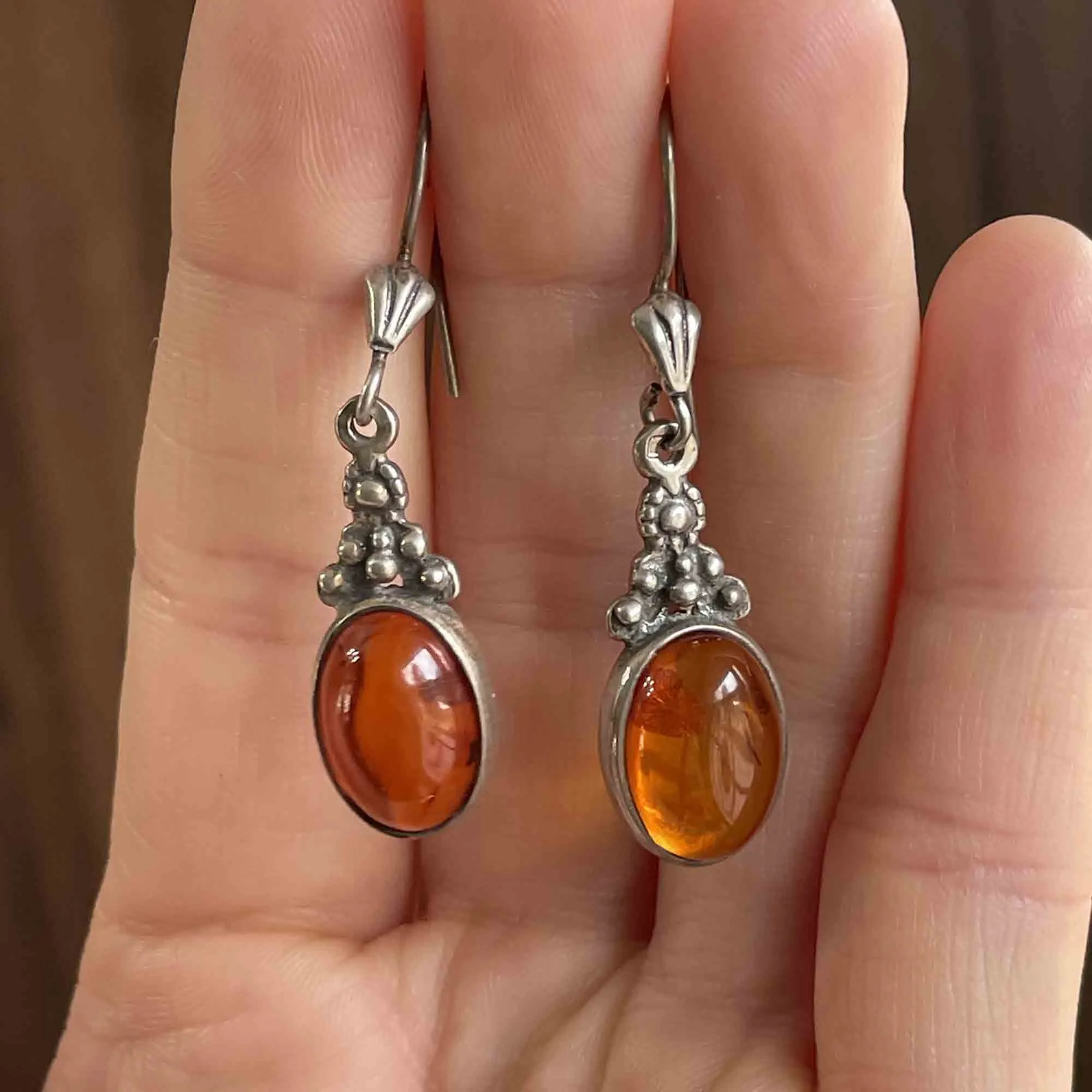 Vintage Silver Baltic Amber Statement Earrings
