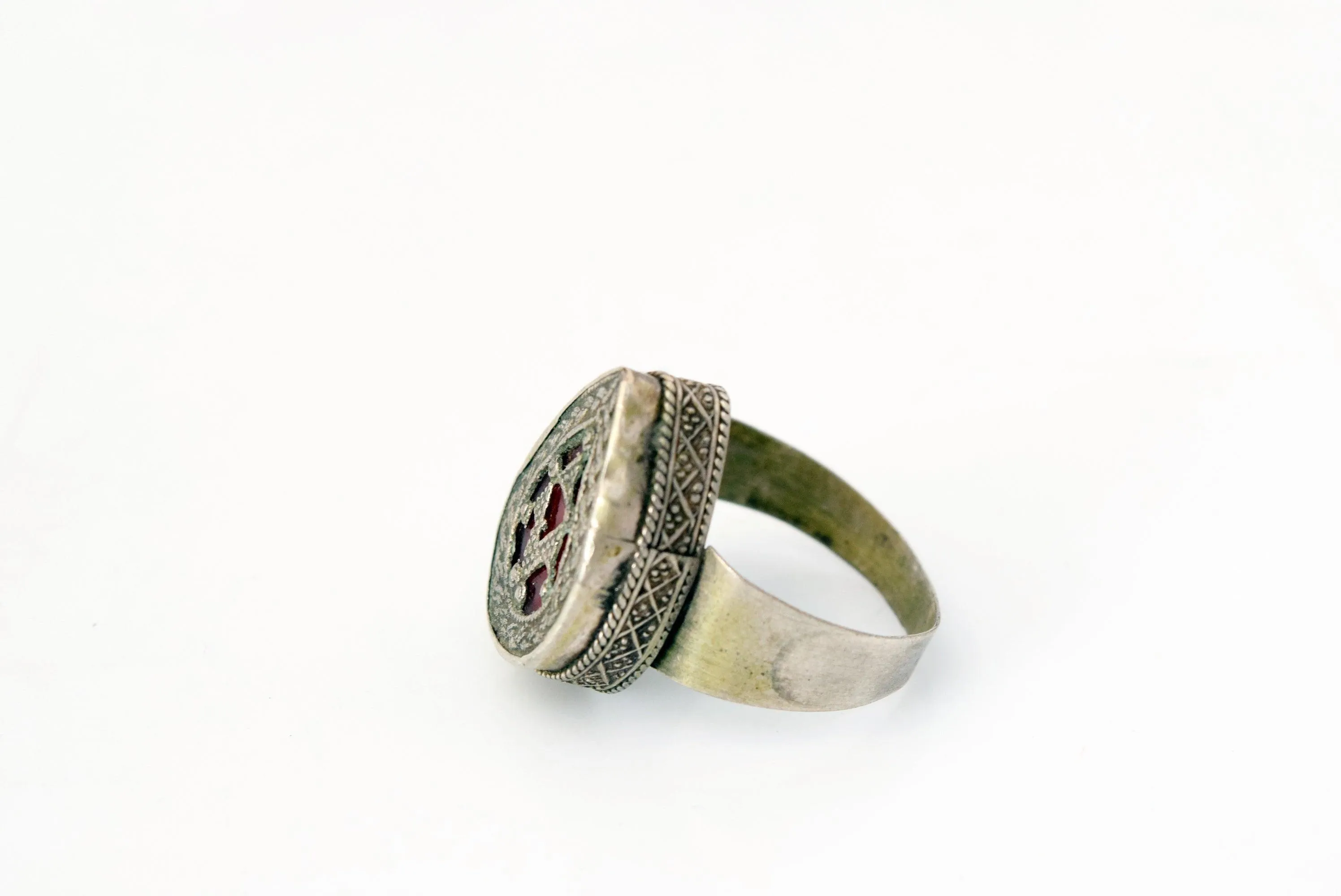 Vintage Tribal Afghan Kazakh Style Silver Ring Size 8 1/2