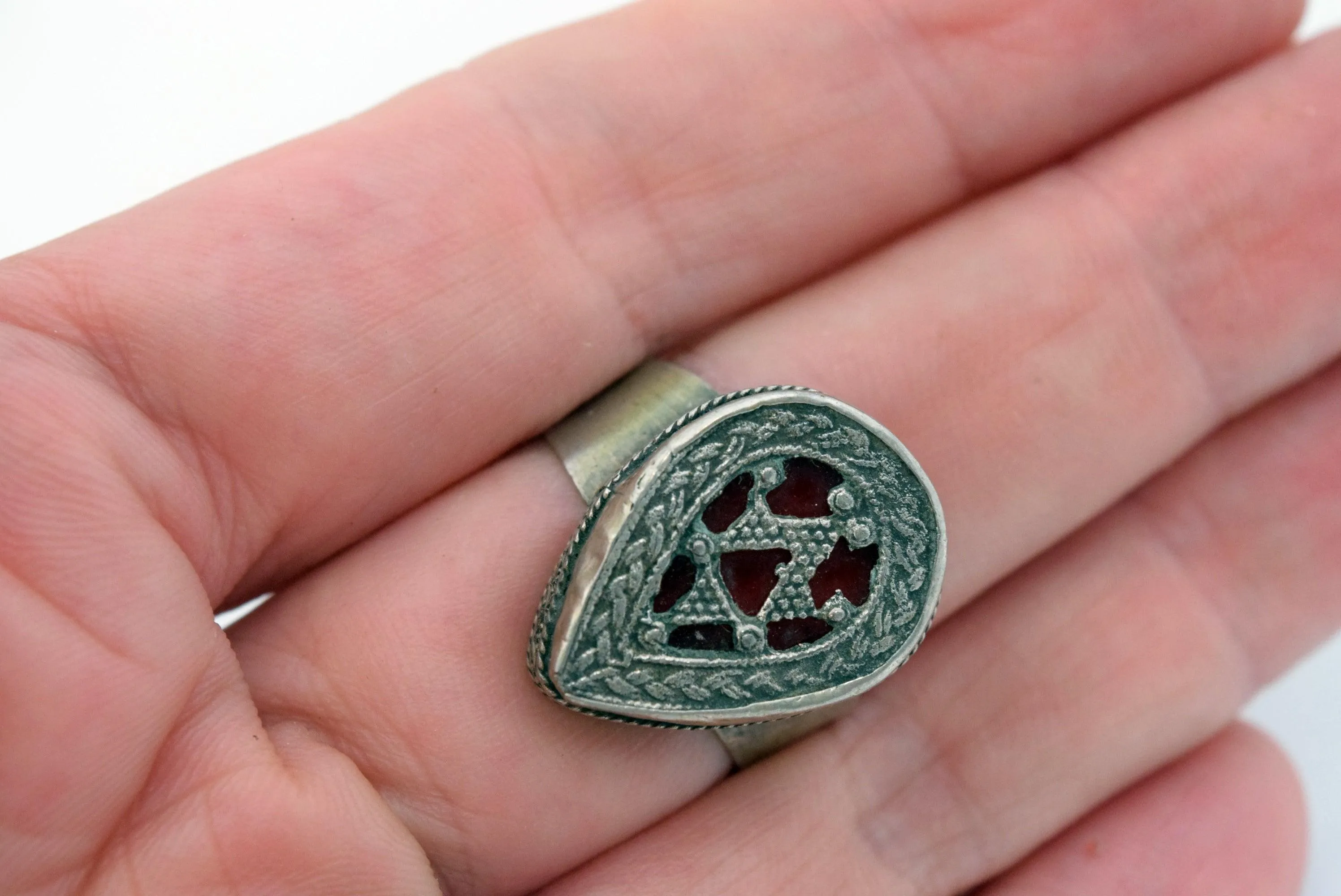 Vintage Tribal Afghan Kazakh Style Silver Ring Size 8 1/2