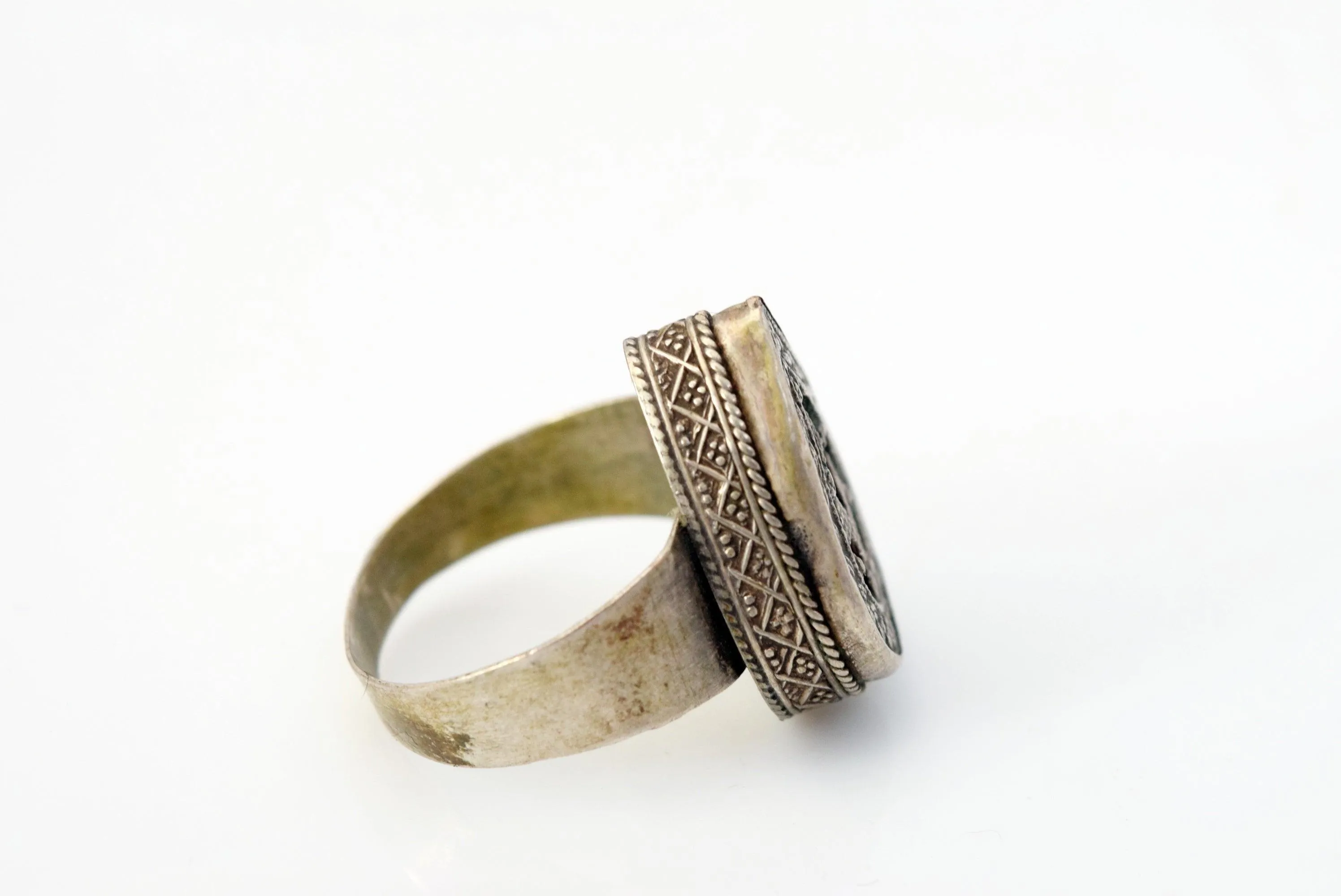 Vintage Tribal Afghan Kazakh Style Silver Ring Size 8 1/2