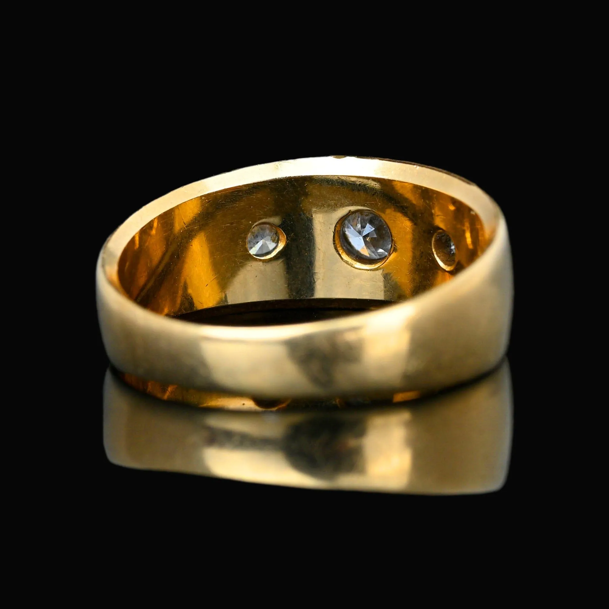 Vintage Wide 14K Gold Three Stone Diamond Ring Band
