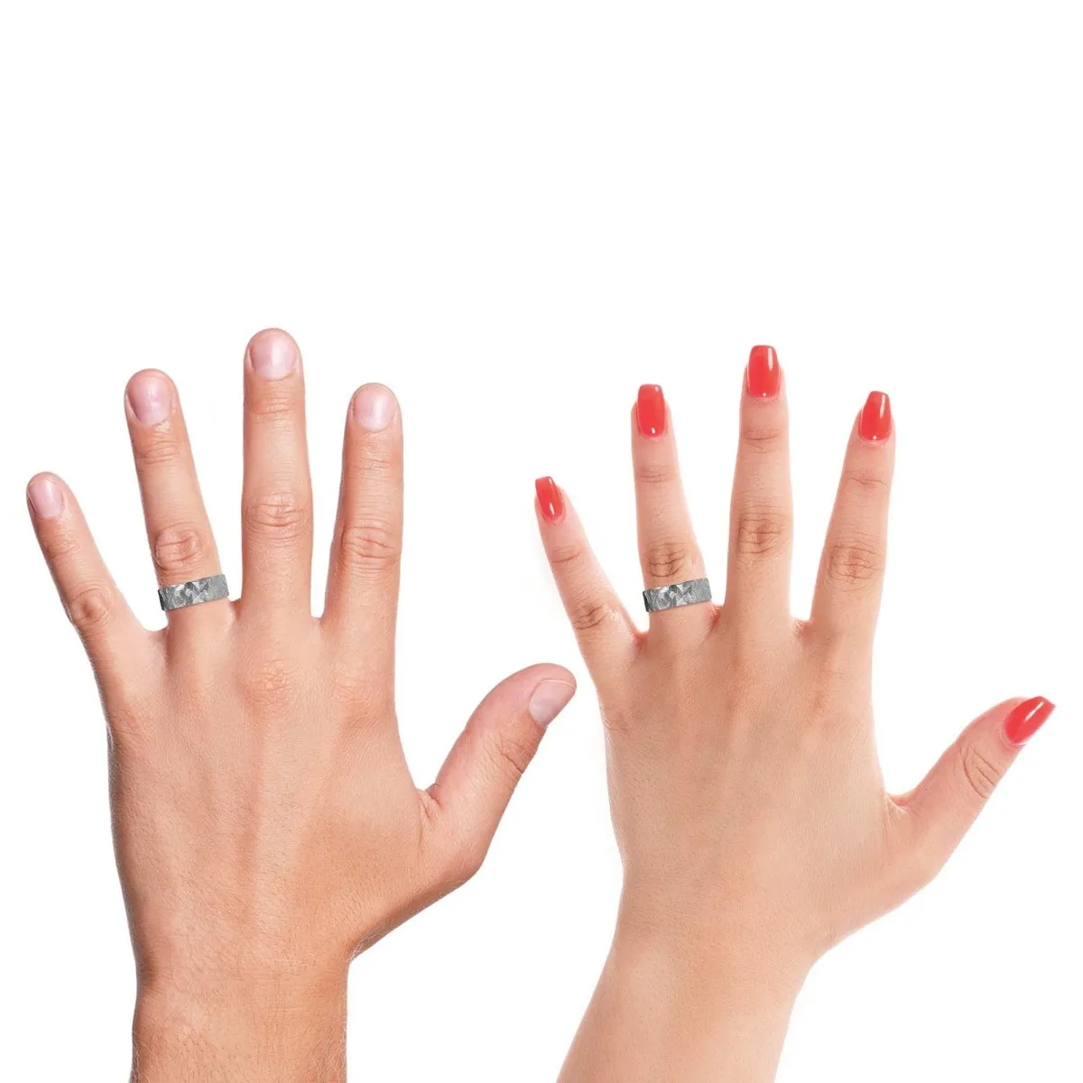VIRAGE | Multi Color Wood, Silver Titanium Ring, Hammered, Flat
