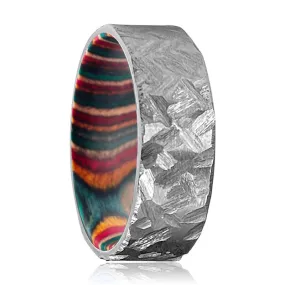 VIRAGE | Multi Color Wood, Silver Titanium Ring, Hammered, Flat