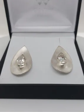 White Topaz Triangle Earrings
