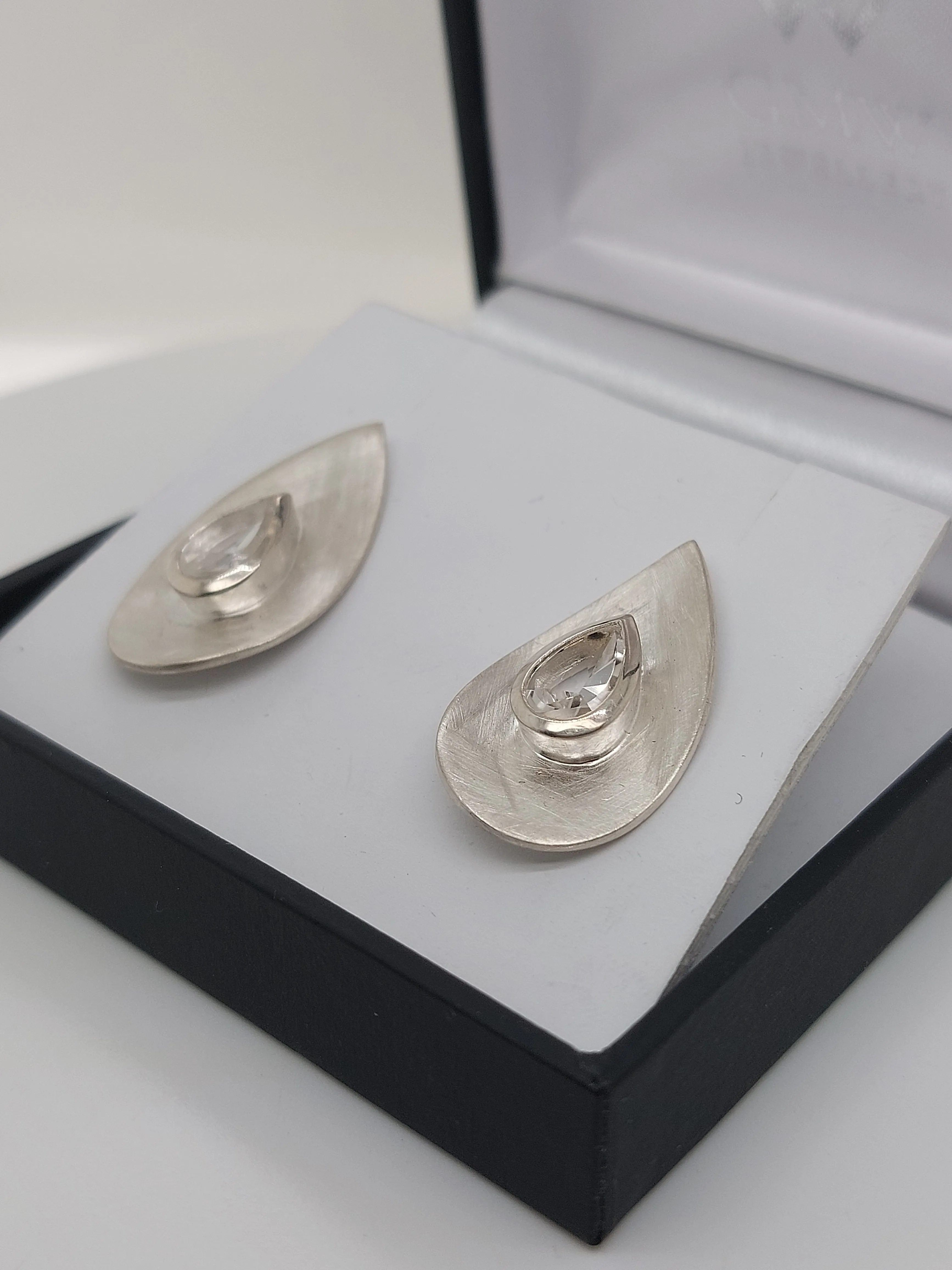White Topaz Triangle Earrings