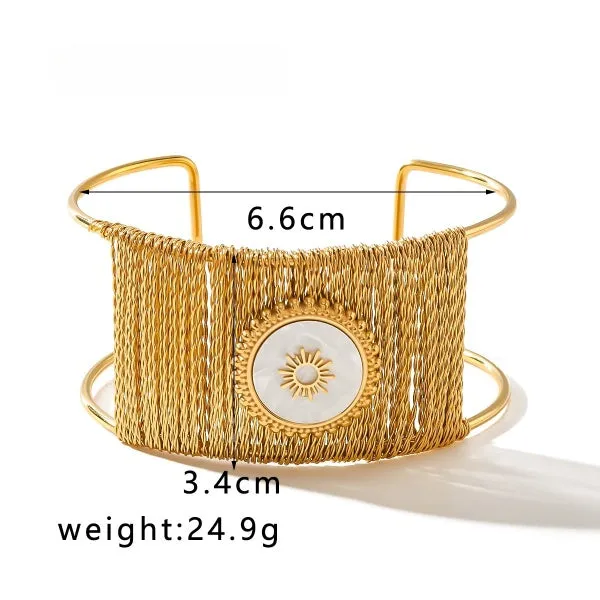 Wire Styled White Sun Inlaid Cuff Gold Bracelet JLTB0613