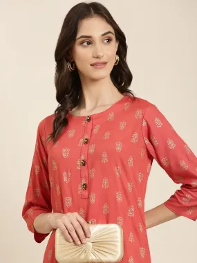 Women Coral Floral Straight Kurta