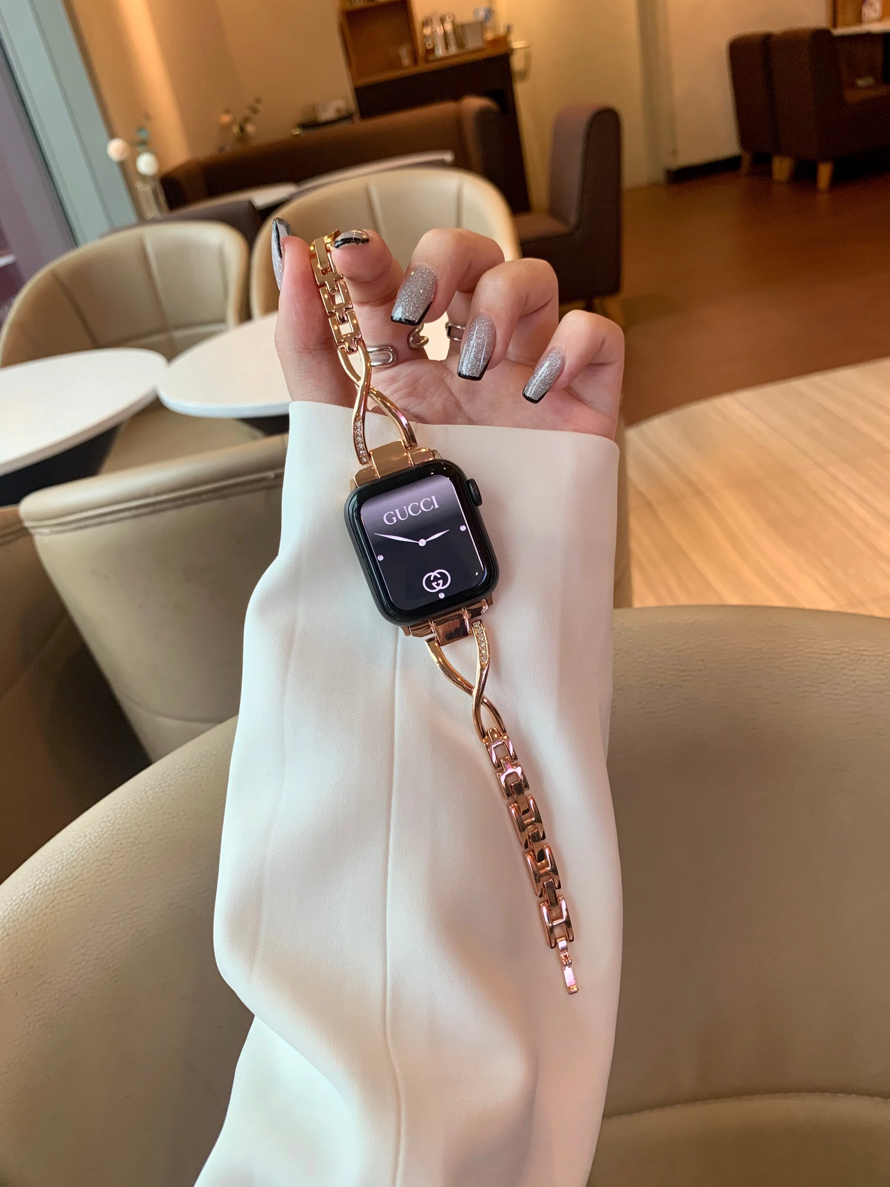 X Type Gold Apple Watch Band 38mm 40mm 42mm 44mm, Women Gold Apple Watch Series Band 1 2 3 4 5 6 se, Personalized Watch Chain Bracelet
