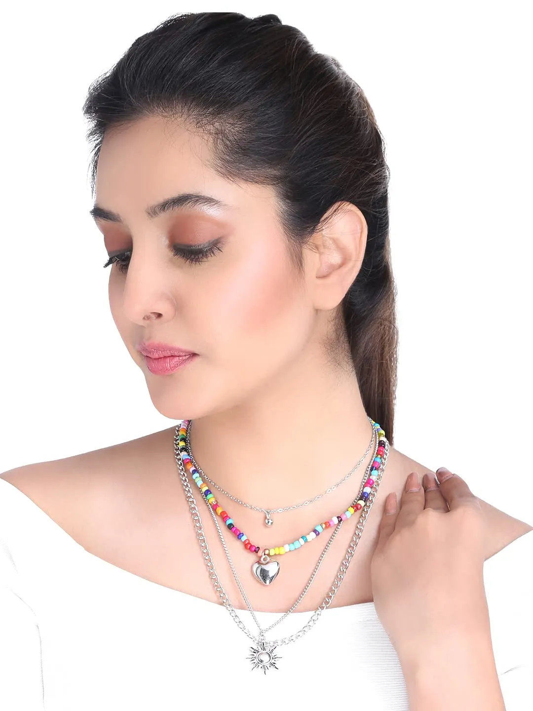 Yellow Chimes Layered Choker Necklace for Women Multi Color Plated Thick Chain Multi Layer Chain Choker Necklace for Girls and Women (NK 8)