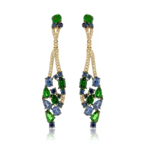 Yellow Gold Sapphire & Tsavorite Dangle Earrings