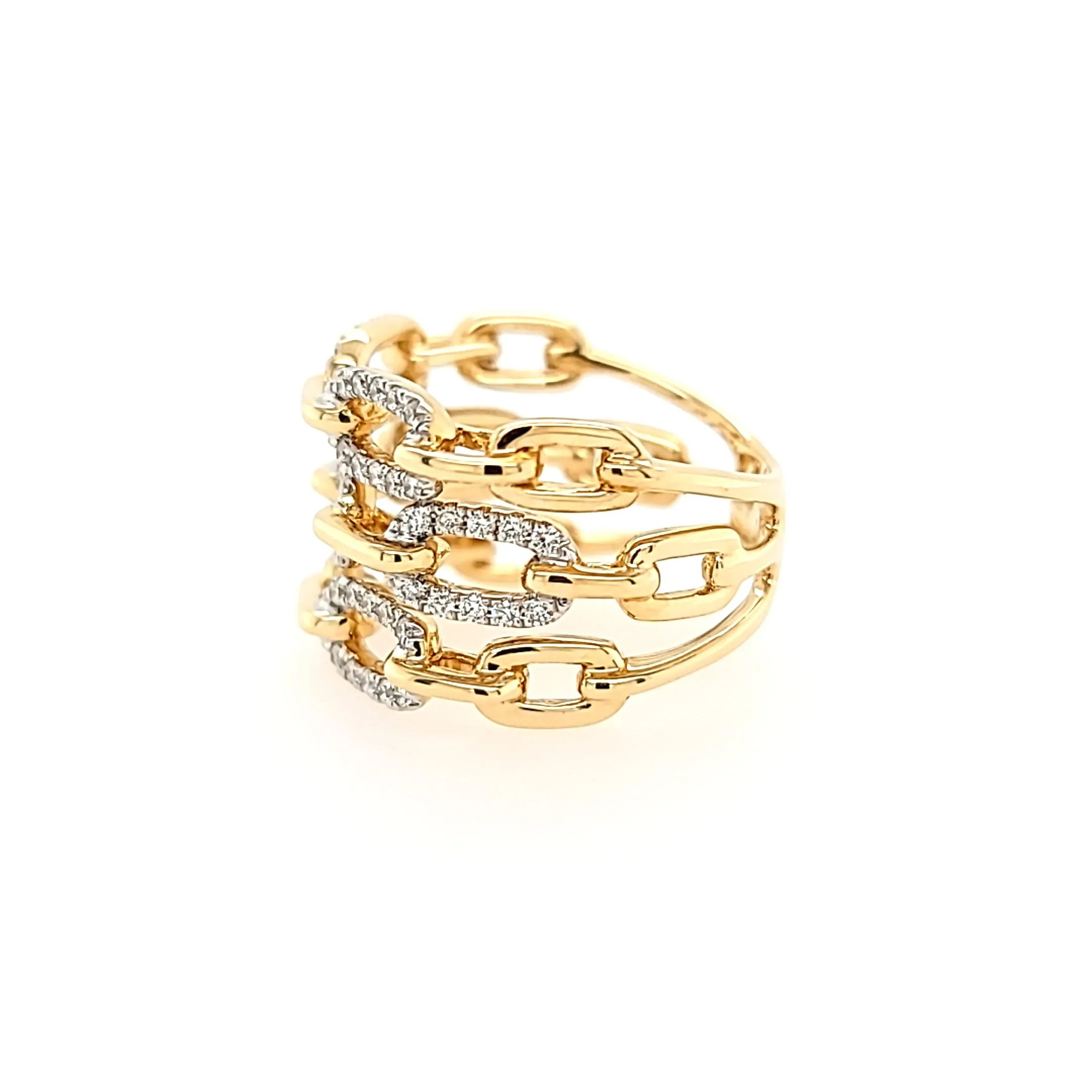 Yellow Gold Triple Chain Diamond Ring (I7206)