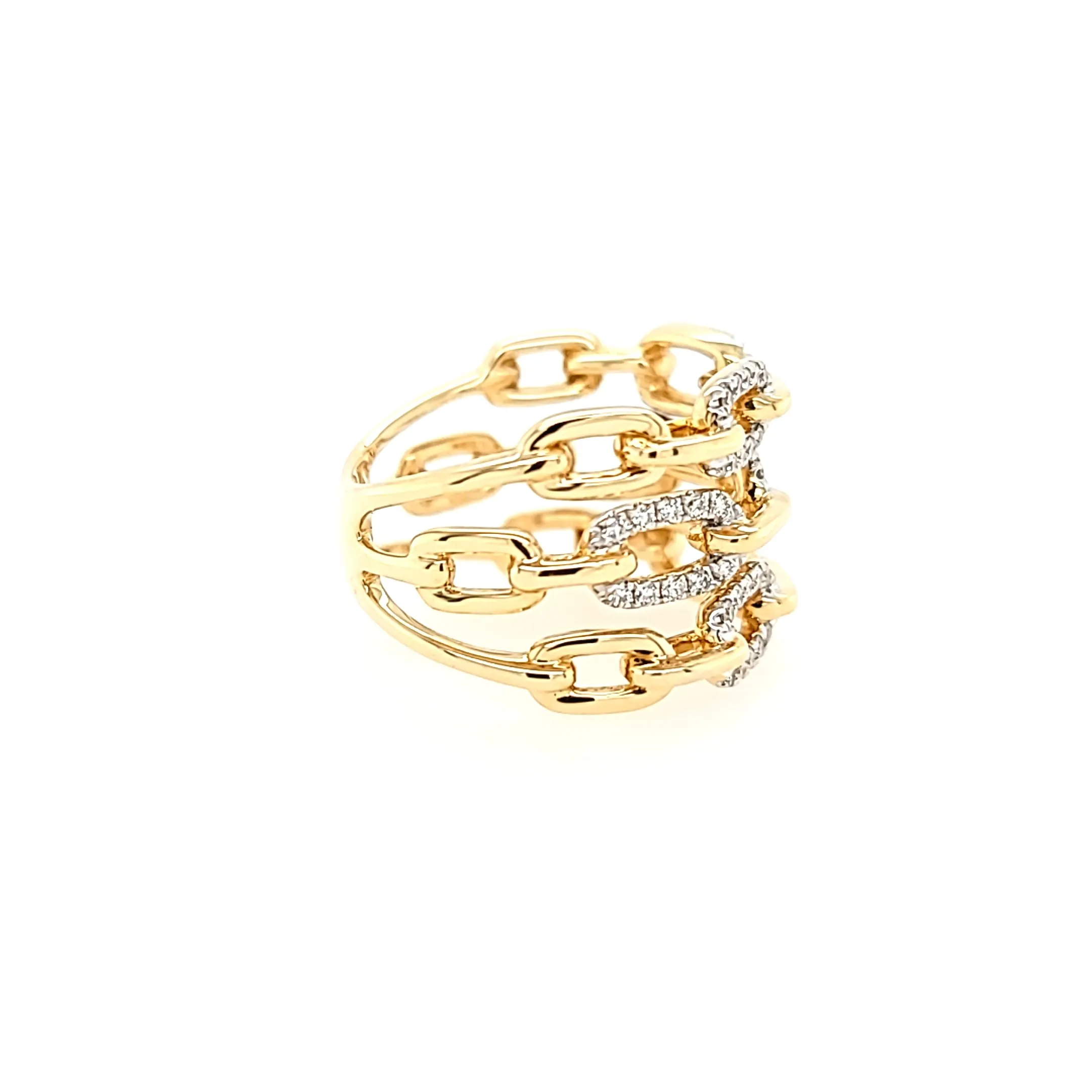 Yellow Gold Triple Chain Diamond Ring (I7206)