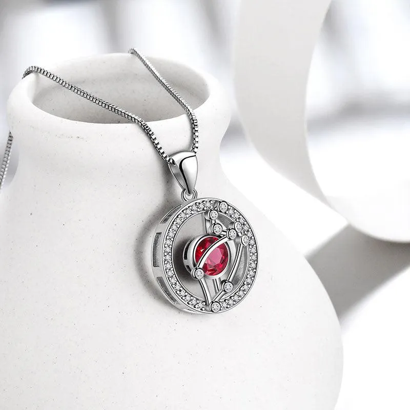 Zodiac Leo Necklace July Birthstone Pendant Jewelry Women Girls Birthday Gift