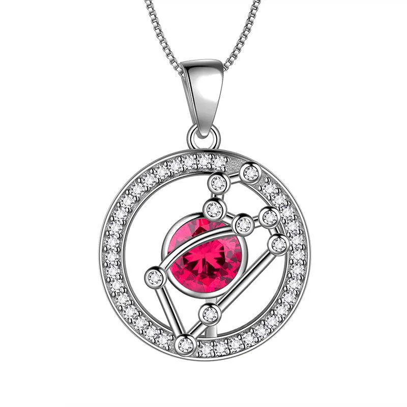Zodiac Leo Necklace July Birthstone Pendant Jewelry Women Girls Birthday Gift
